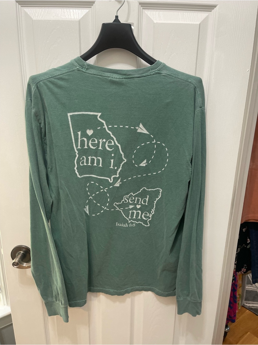 Comfort Colors Seafoam Green Long Sleeve Tee with White Chest Graphic